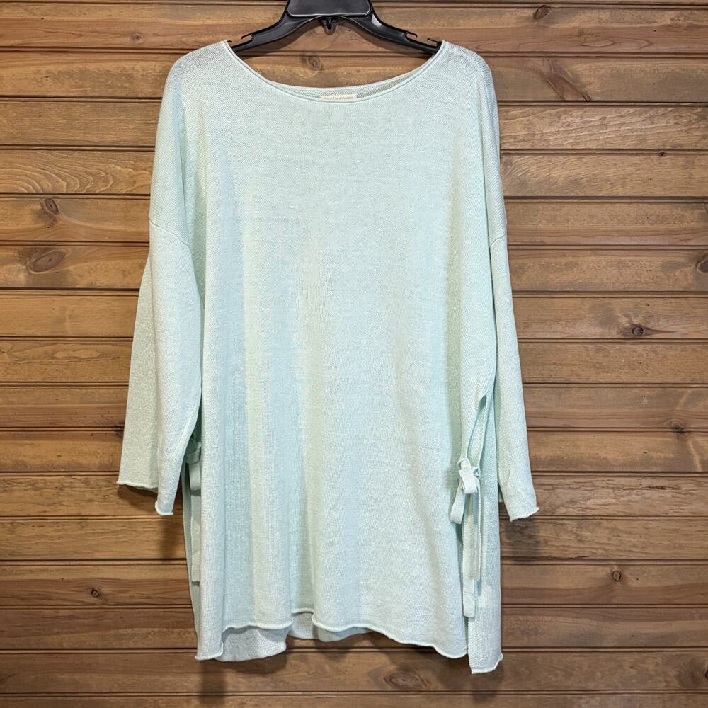 Eileen Fisher Mint Green Women’s Linen Knit Pullover Side Ties Size XL Relaxed